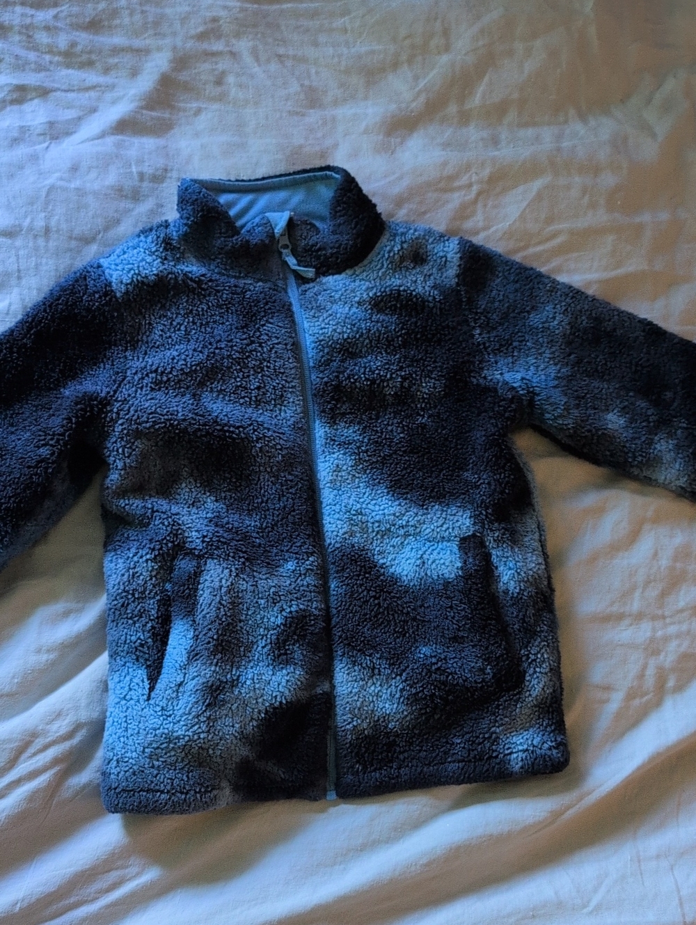 Kids Plush Zip-Up Jacket in Blue & Black Tie Dye